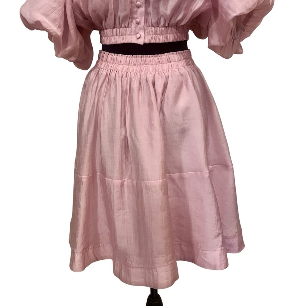 Kourt Pink Puff Sleeve Coquette Faux Two-Piece Dress - Tencel Blend, Size M - Picture 4 of 10